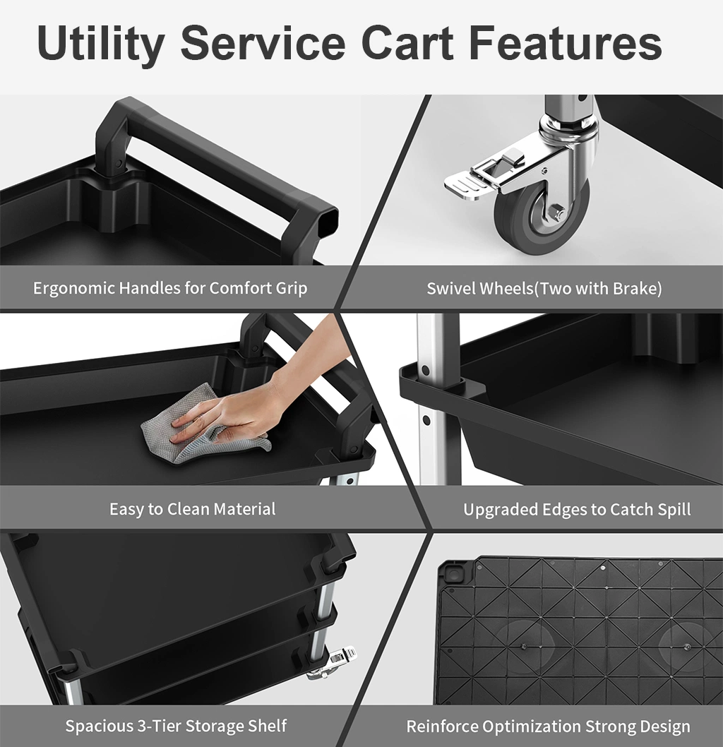 Hot Sale 300 Lb 3 Tier Storage Rolling Utility Cart with Handle