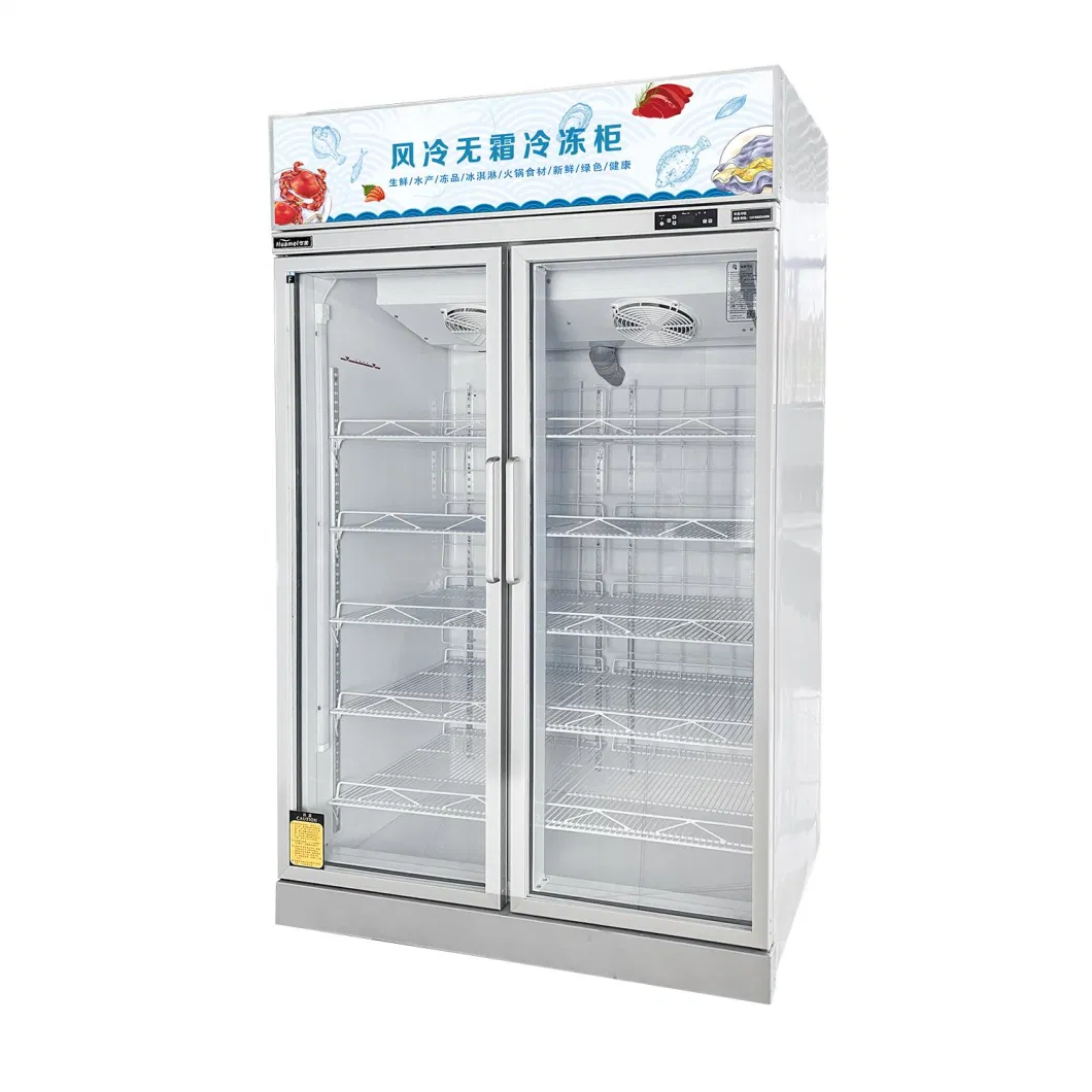 Glass Door Energy Saving Air Cooling Food Fresh and Drinks Deep Temperature Frozen Upright Display Storage Locker Lsd-1260 (F)