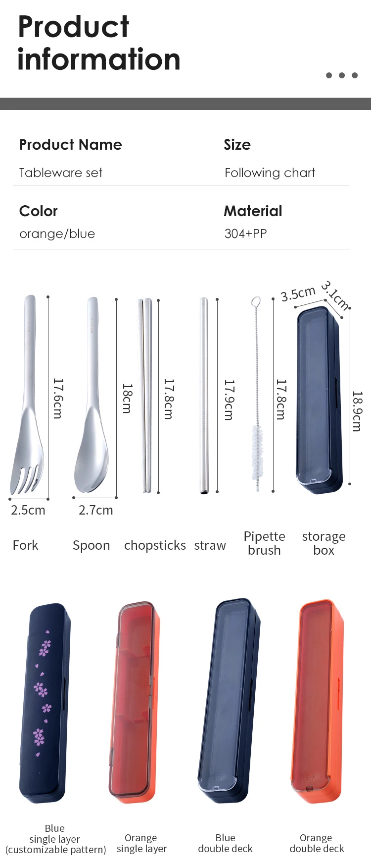 18/8 Camping Tableware Portable Dinnerware Travel Stainless Steel Cutlery Set