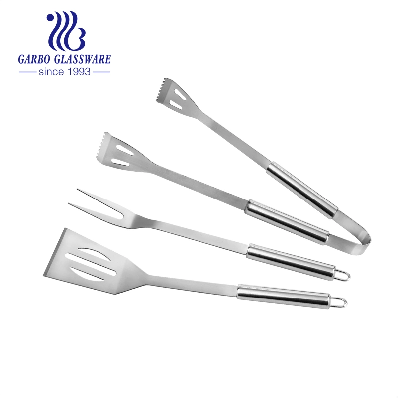 Barbeque Tool Set 410 Stainless Steel Food Serving Tong Spatula Meat Fork Set Kitchen Utensil Portable Bag Package 3PCS Barbeque Set for Camping