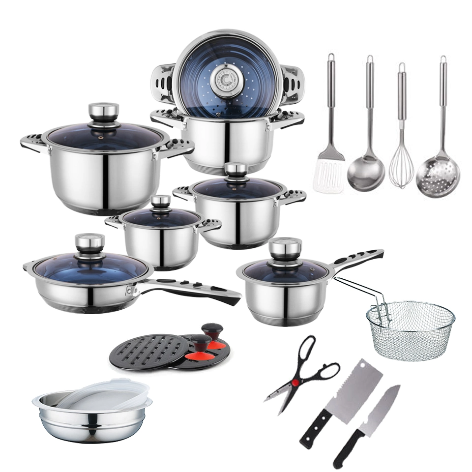 Wholesale 16 Pieces Stainless Steel Waterless Cookware Stock Cooking Pot Set with Kitchen Utensils