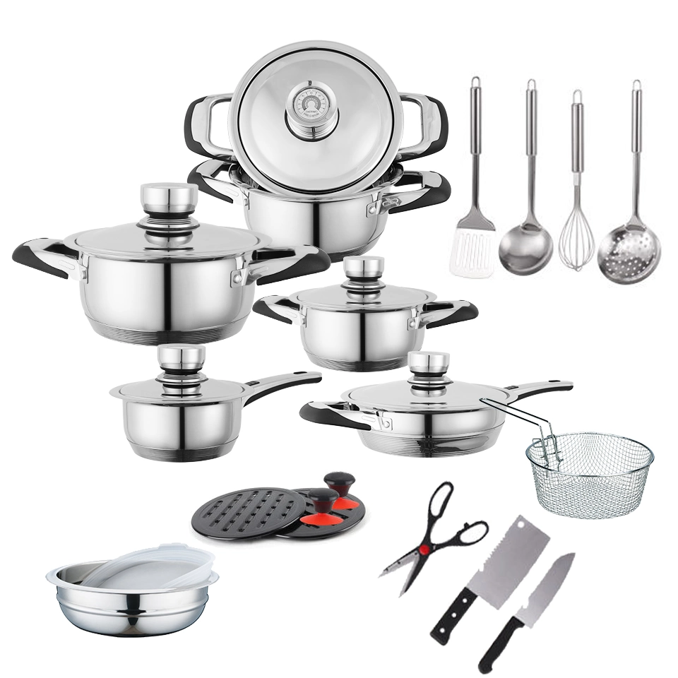 Wholesale 16 Pieces Stainless Steel Waterless Cookware Stock Cooking Pot Set with Kitchen Utensils