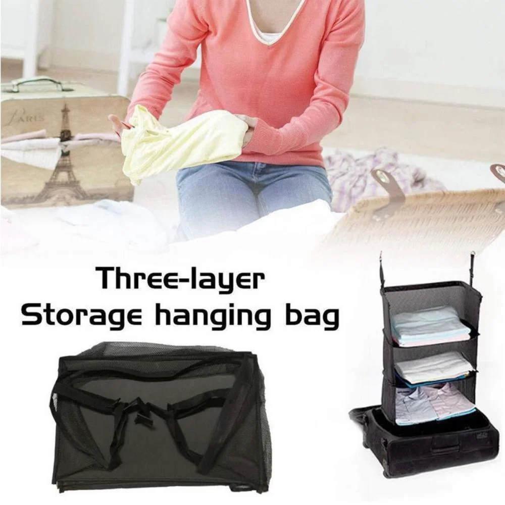 Luggage Organizer Hanging Shelves and Laundry Storage Compartment Travel Ci19987