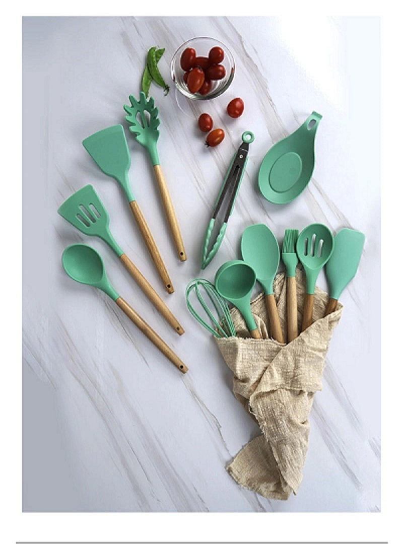 13 PCS Kitchen Tool Ultimate Silicone Spatula Utensil Set with Natural Wooden Handles for Cooking Kitchenware Set Bl16342