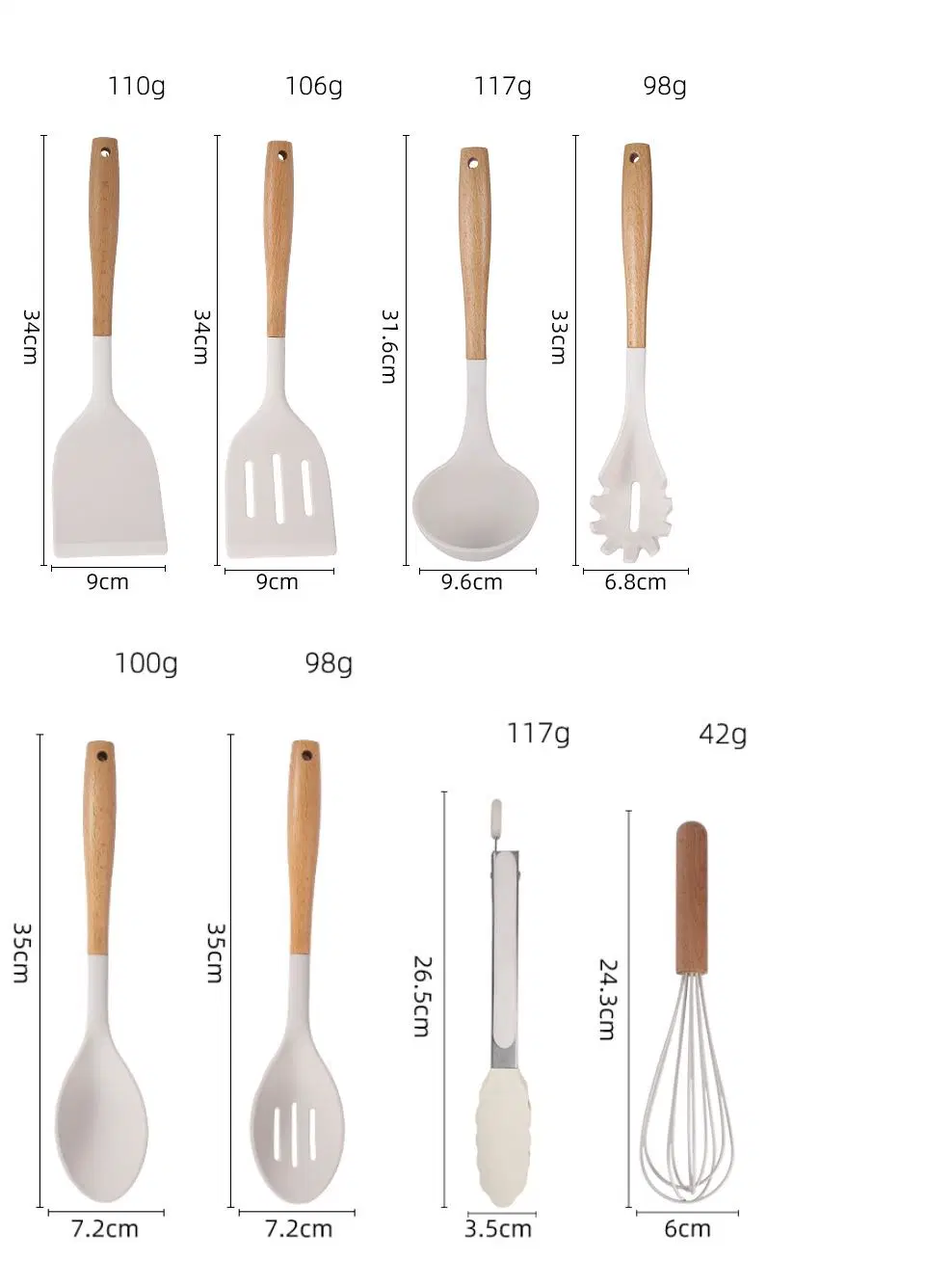 High Quality 8PCS House Gadgets Wooden Handle Cooking Kitchen Utensils Tools Set