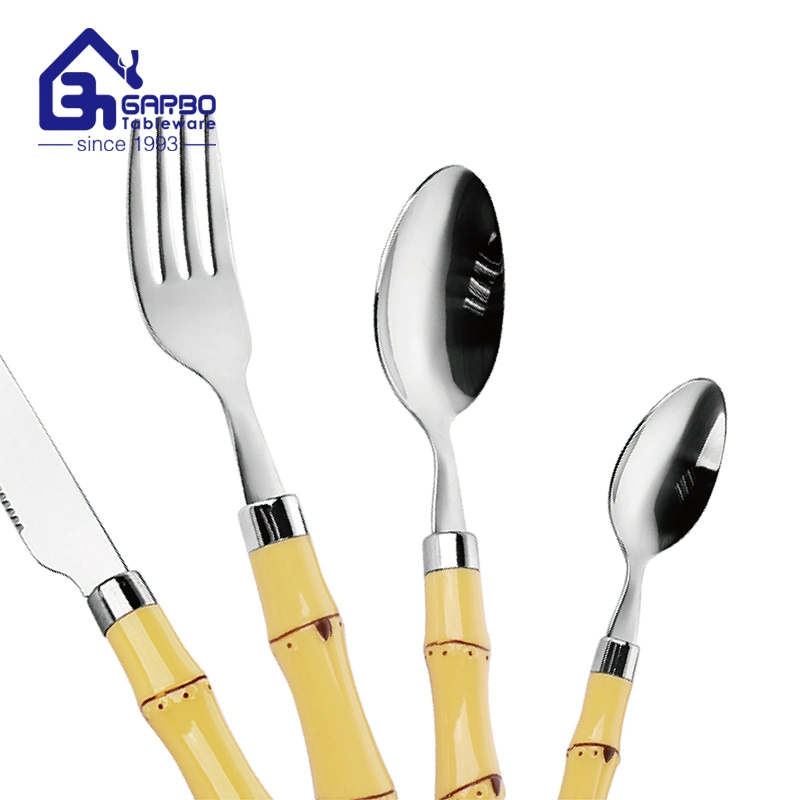 Plastic Bamboo Handles Dinnerware Set Stainless Steel Cutlery Sets
