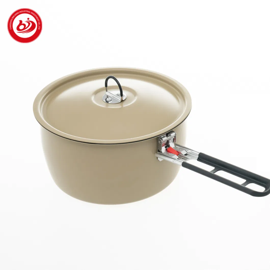 Outdoor Picnic Portable Camping Cooking Pot Pan Portable Camping Cookware Mess Kit 3-4 Person Cooking Kettle Non-Stick Pot Set Aluminium Alloy