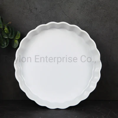  Nuovo arrivo piastra di cottura in ceramica bianca piastra di cottura in ceramica e. Teglie da forno a torta rotonda con bordo ondulato