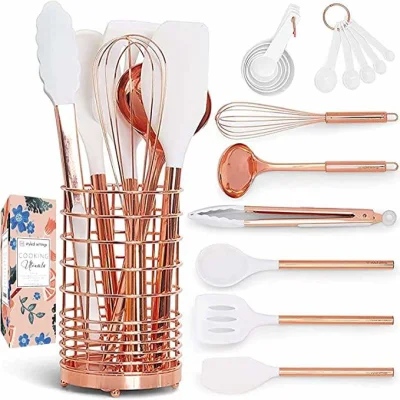 17 PZ Set utensili da cucina Rose Gold Portacantelli in acciaio inox Utensili da cucina in acciaio Set Accessori da cucina