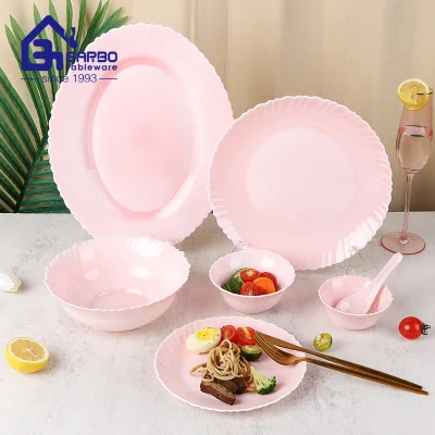  Vendita all&prime;ingrosso fabbrica a buon mercato 33PCS Set di vetro bianco Opal Dinnerware Set Con disegni personalizzati per uso domestico con tavolo da pranzo