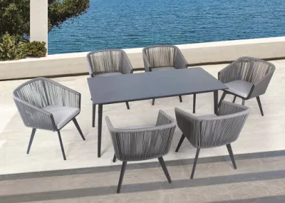  Ristorante Giardino Vendita calda patio tavolo da pranzo esterno Sedie a corda Impostazione
