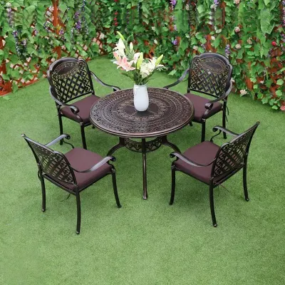  Patio esterno Giardino nuovo Ristorante metallo Sala da pranzo Mobili esterni Cast Tavolo e sedia in alluminio