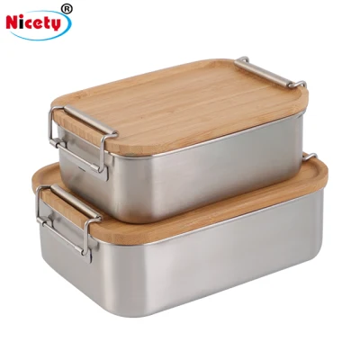  Eccezionali utensili biodegradabili Dinnerware Camping Sushi Burger stoccaggio coperchio di bambù Bento Takeaway Lunch Box contenitori in acciaio inox con fibbie