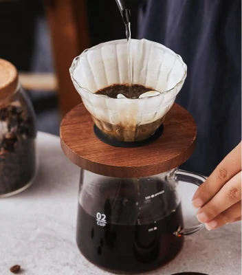 Kit di caffè V60 Strumenti caffè gocciolante caldo o freddo Pot Set Coffee Server con coperchio in legno e manico in vetro