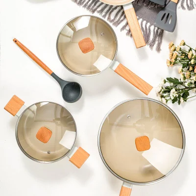  Set di utensili da cucina antiaderente in alluminio pressato di alta qualità con dimensioni grandi Rivestimento in marmo bianco ceramico con fondo a induzione