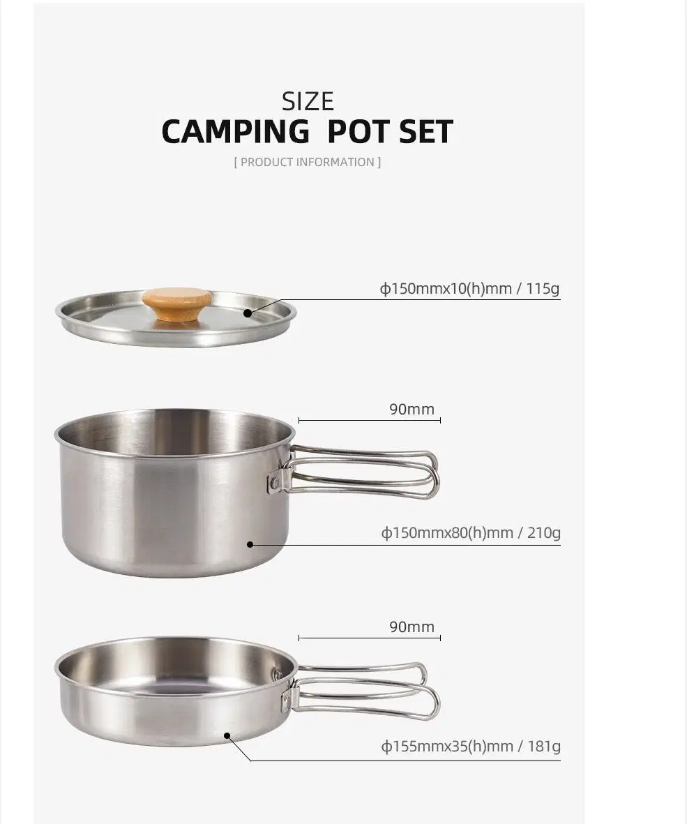 Stainless Steel Outdoor Camping Mountaineering Hot Pot Cookware Set Hiking Mess Kit