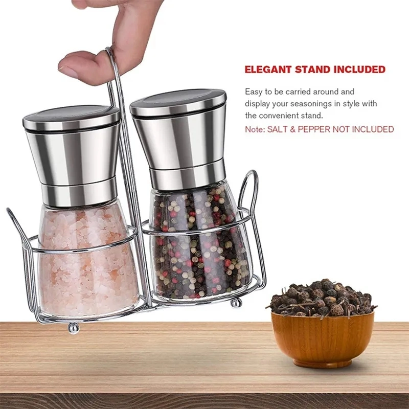 Wholesale Manual Spice Grinder Pepper Mill Salt Mills Dry Herb Grinder with Shelf and Color Box Jar