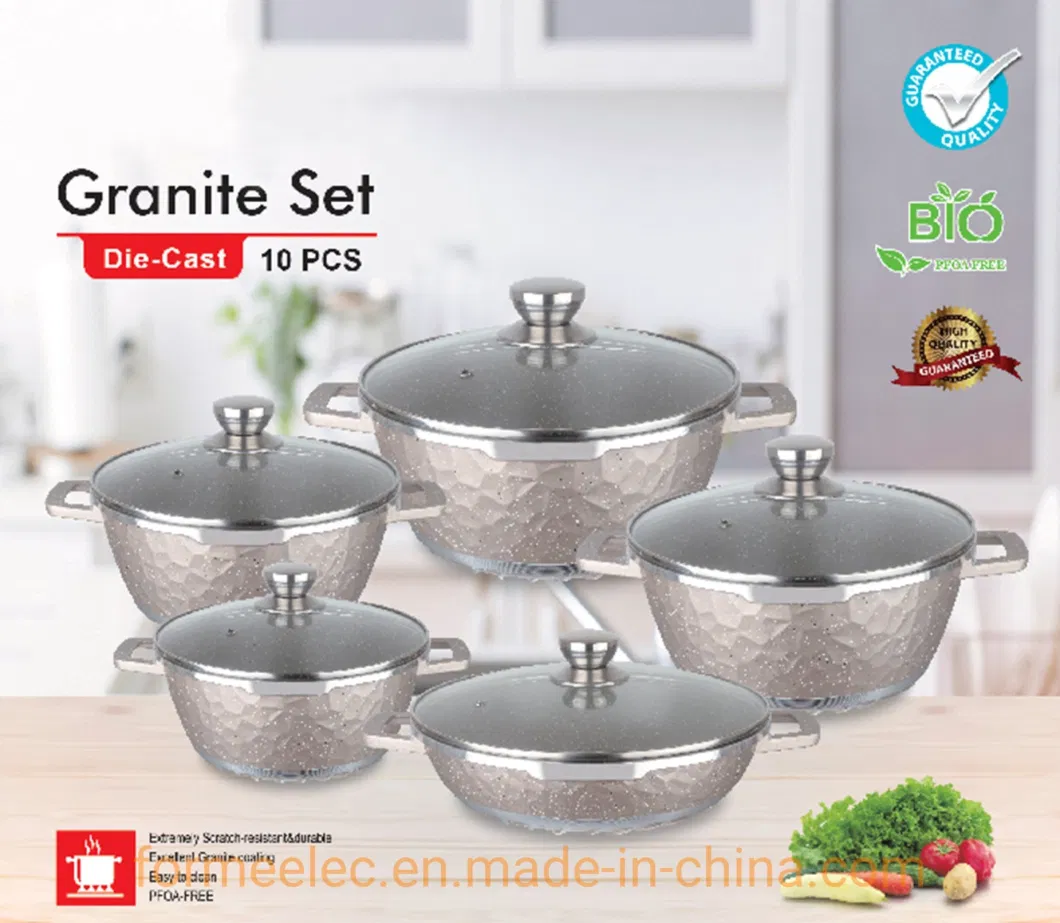 Ceramic Kitchenware Maifan Stone Casserole 6PCS Cookware Set Aluminum Granite Casserole Set