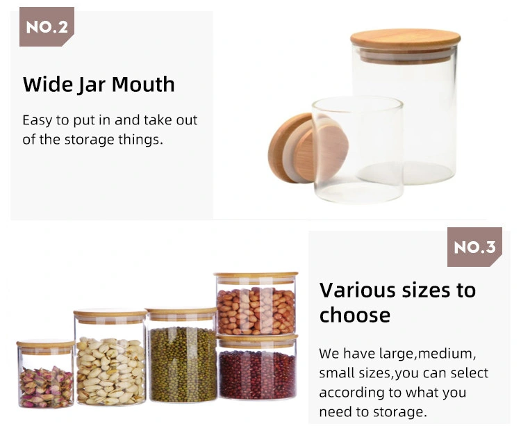 High Borosilicate Storage Empty Food Spice Wide Mouth Jar with Acacia Wood Lid