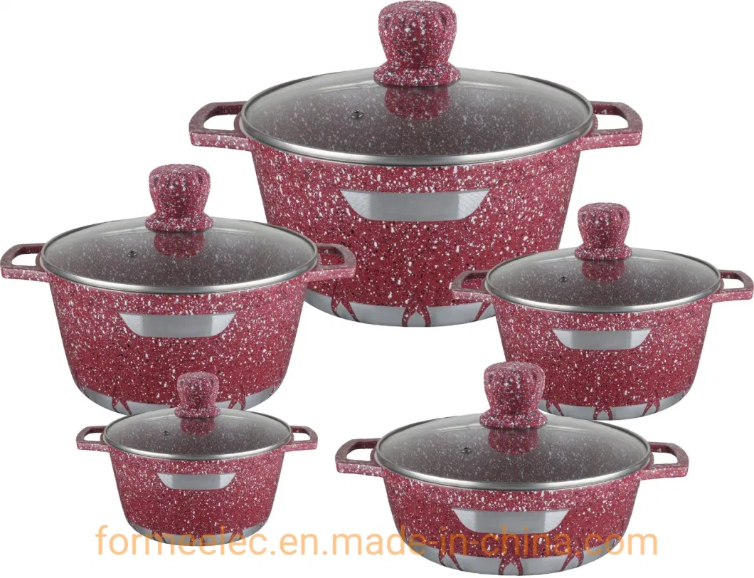 Ceramic Kitchenware Maifan Stone Casserole 6PCS Cookware Set Aluminum Granite Casserole Set