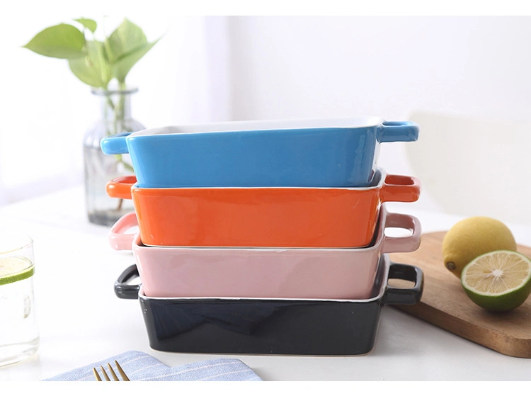 Customized 9 Inch Rectangular Binaural Baking Palte Nordic Household Cheese Baked Rice Tray Set Ceramic Baking Tray Ceramic Dinner Set