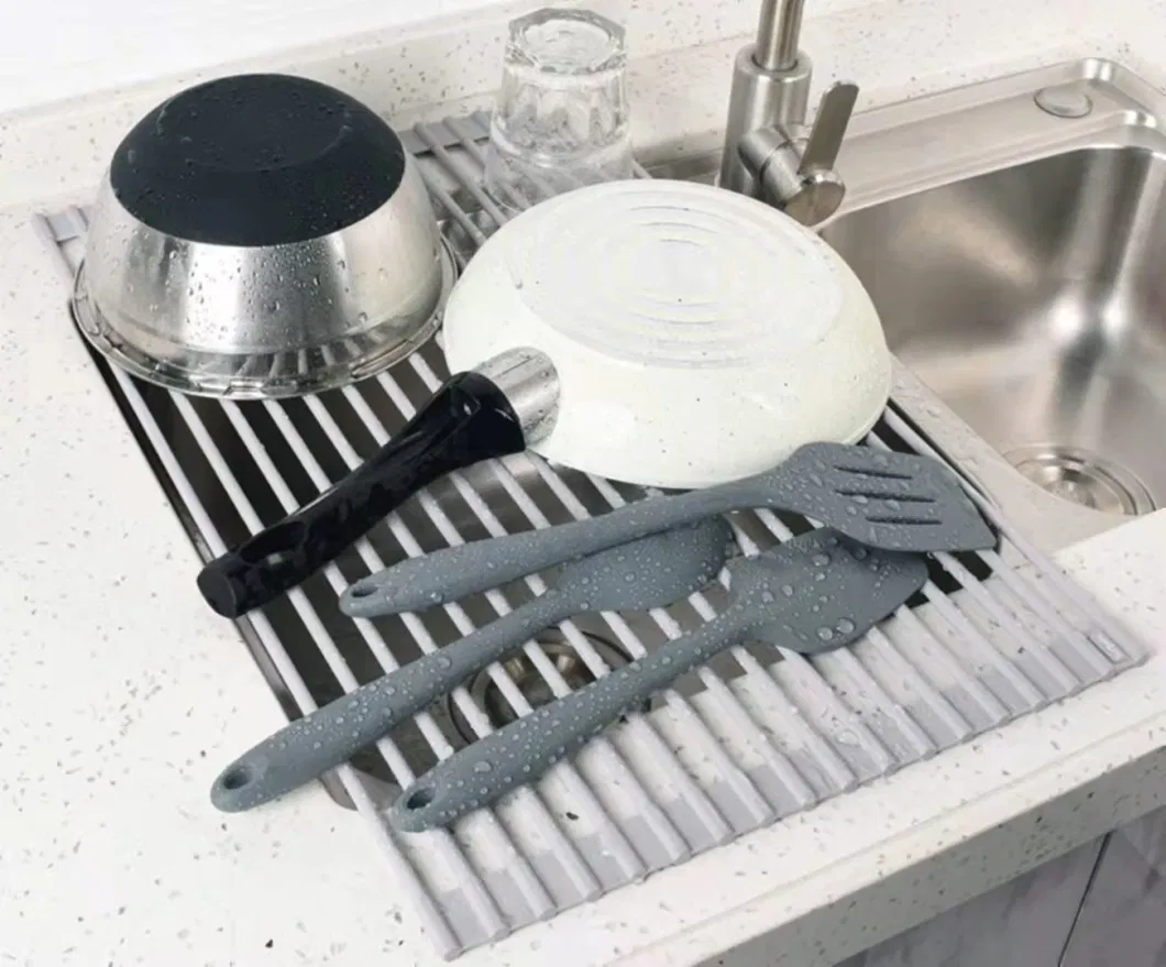 Dish Drying Rack Black Roll-up Over The Sink Multipurpose Kitchen Stainless Steel Dish Drainer