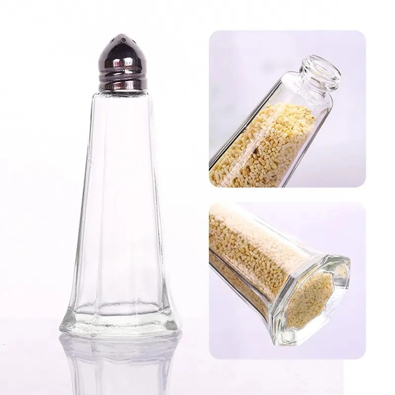 Unique Pepper Salt Storage Small Glass Spice Jar with Stainless Steel Lids