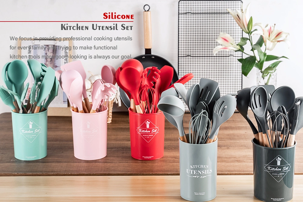 Wholesales Direct Selling Custom Kitchens Not Stained with Household Flat-Bottom Shovel Integrated Silicone Spatula Utensils