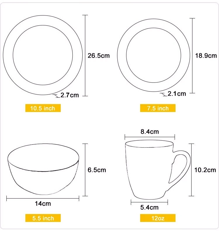 Glaze Crockery Ceramics Dinner Plates Bowl Cups Dinnerware Sets 16 Pieces Porcelain Dinner Set