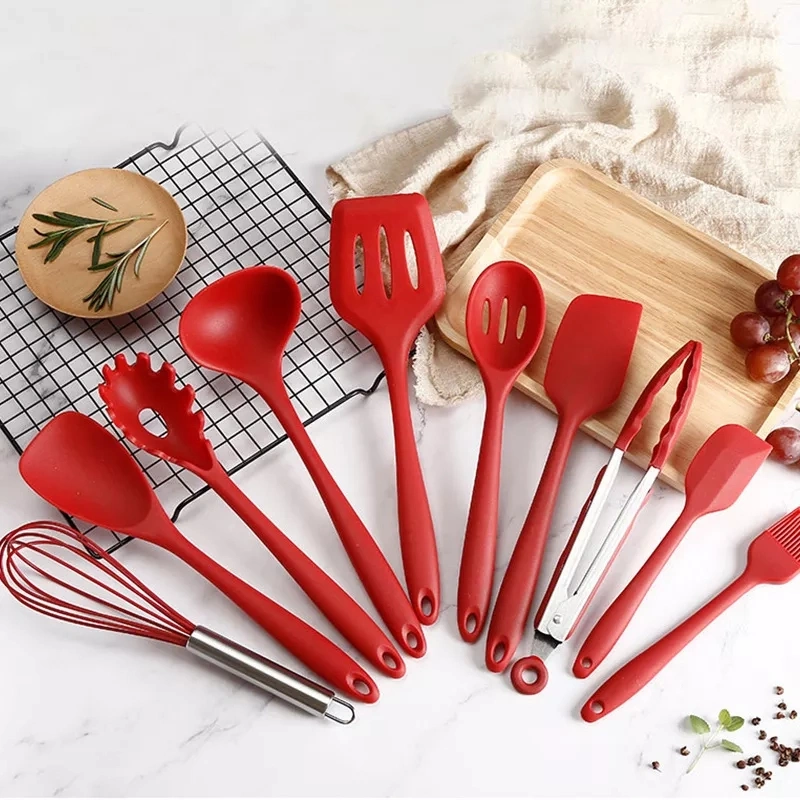 Kitchen Accessories Traditional Red Color Spoon Silicone Non-Stick Cooking Kitchen Utensil Set