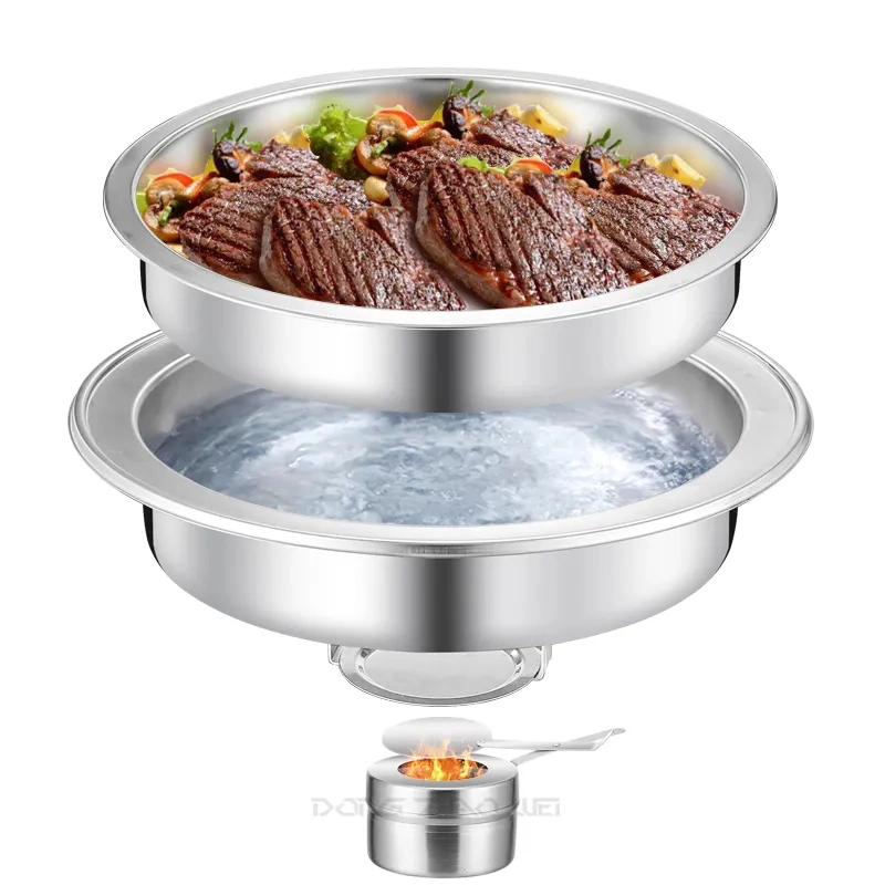 6 Litres Round Chafing Dish Buffet Set Glass with Lid Stainless Steel Chafers and Buffet Warmers Sets for Parties, Events, Wedding, Camping, Dinner