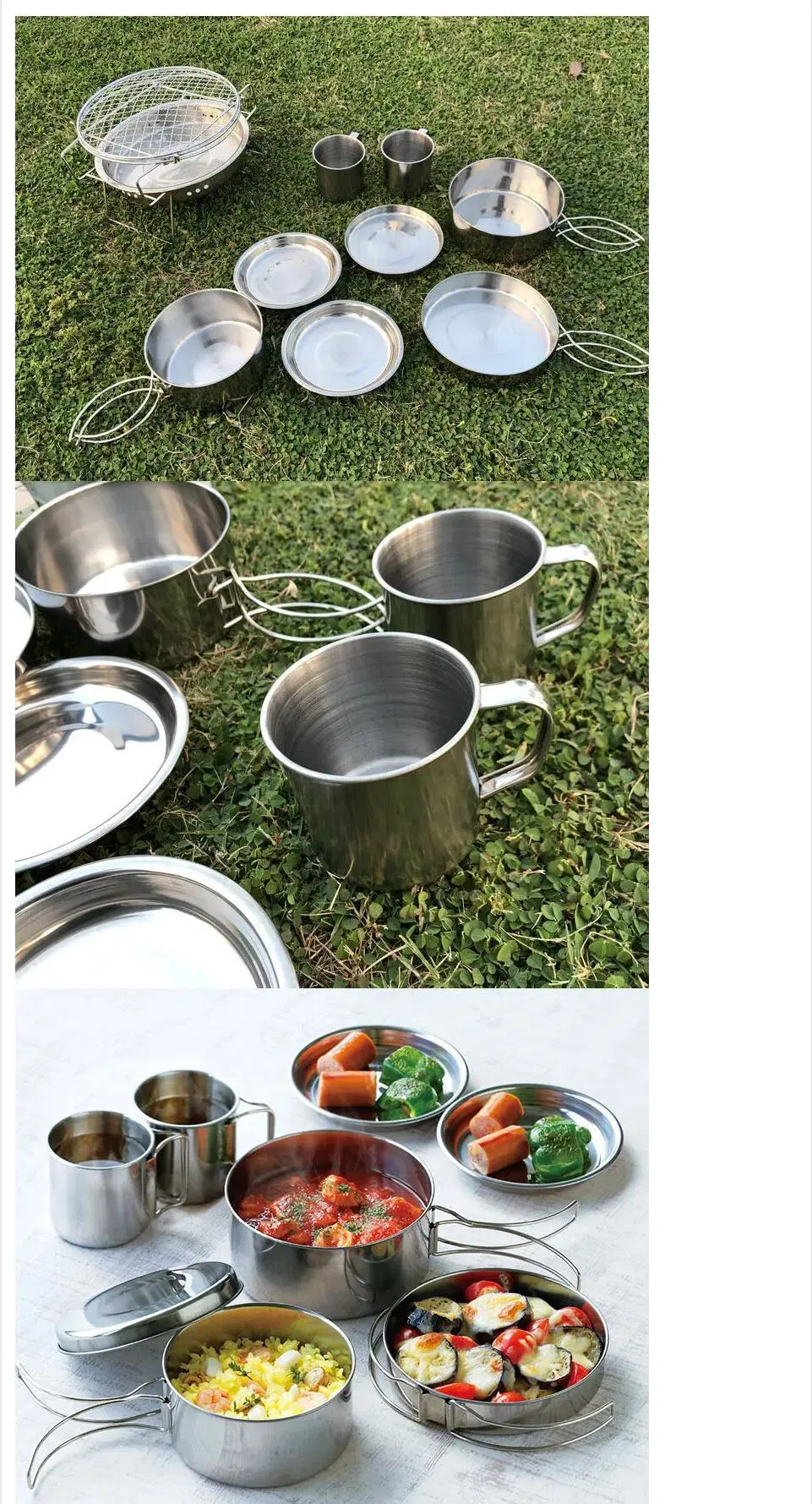 Wholesale OEM ODM Portable Camping Outdoors Stainless Steel Collapsible Tableware Cookware Set