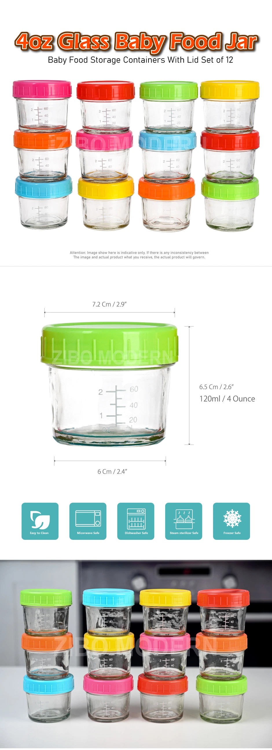 Glass Baby Food Storage Jars 4 Oz Reusable Small Containers Freezer Storage with Airtight Lids