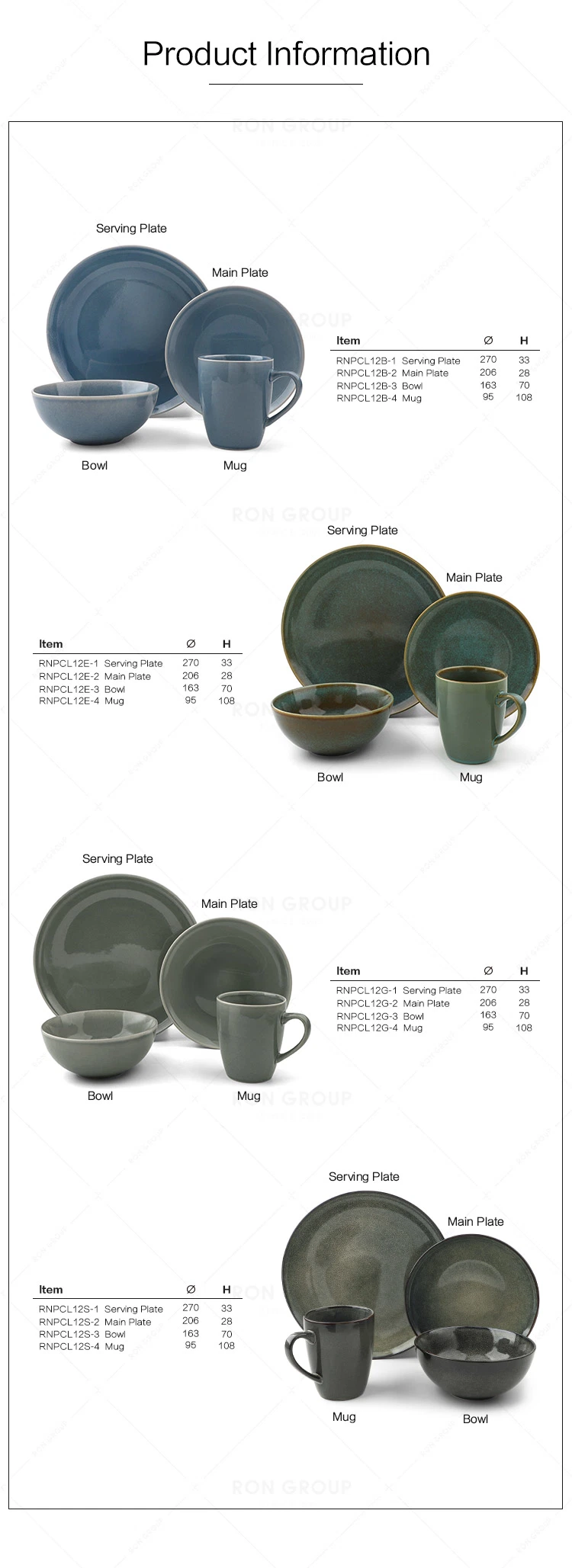 Hot Sale European and American Style Reflect Green 16PCS Stoneware Ceramic Dinnerware Set