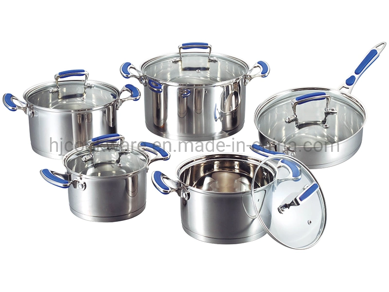 12PCS Stainless Steel Cookware with Blue Silicone Handle