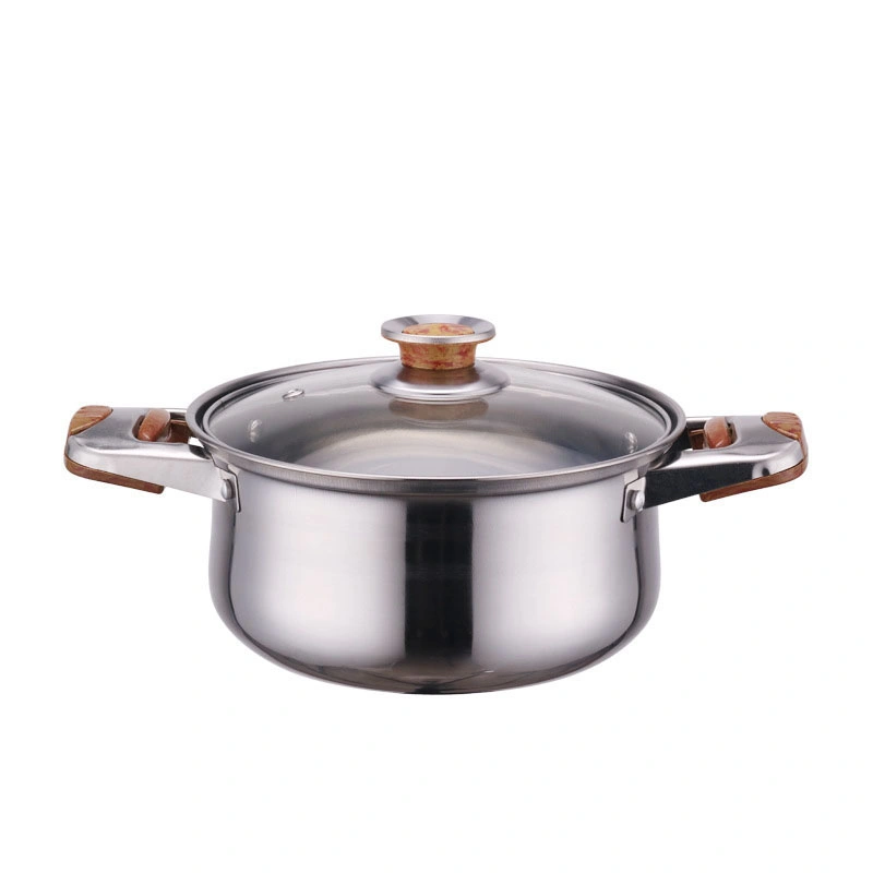 Stainless Steel Wooden Handle Soup Pot 6-Piece Household Cooking Pot Set Induction Cookware Set