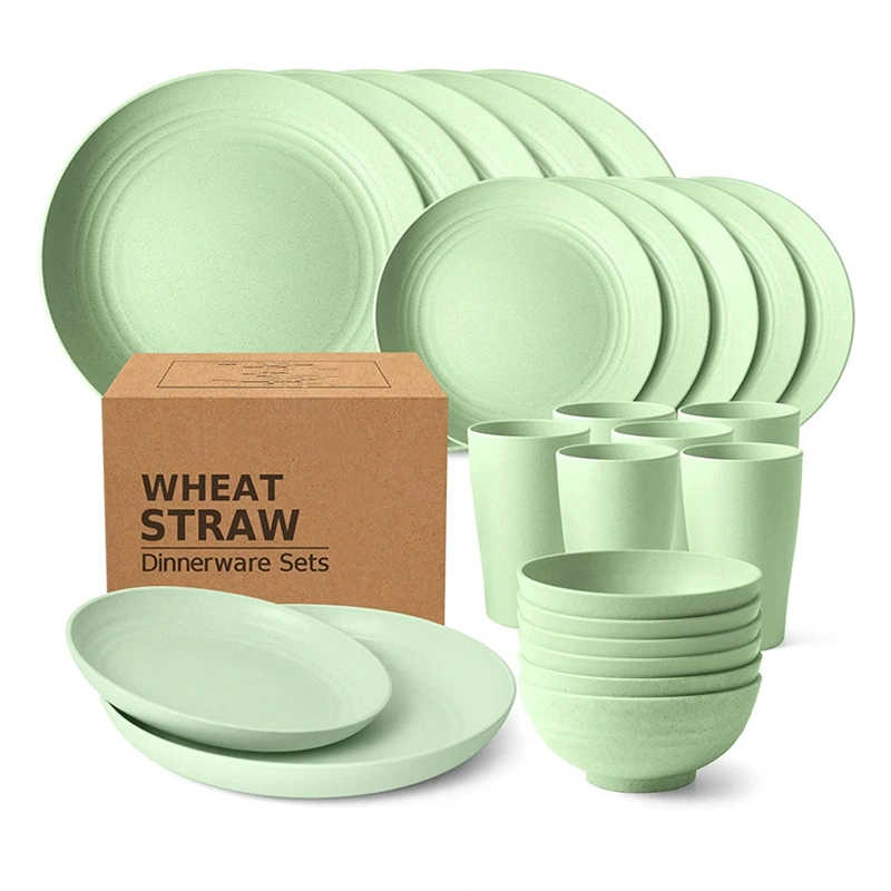 Wholesale Dessert Wheat Straw Plates Food Tray Cereal Bowls Cups Dipping Sauce Dishes Tableware Set Restaurant Dinnerware Set