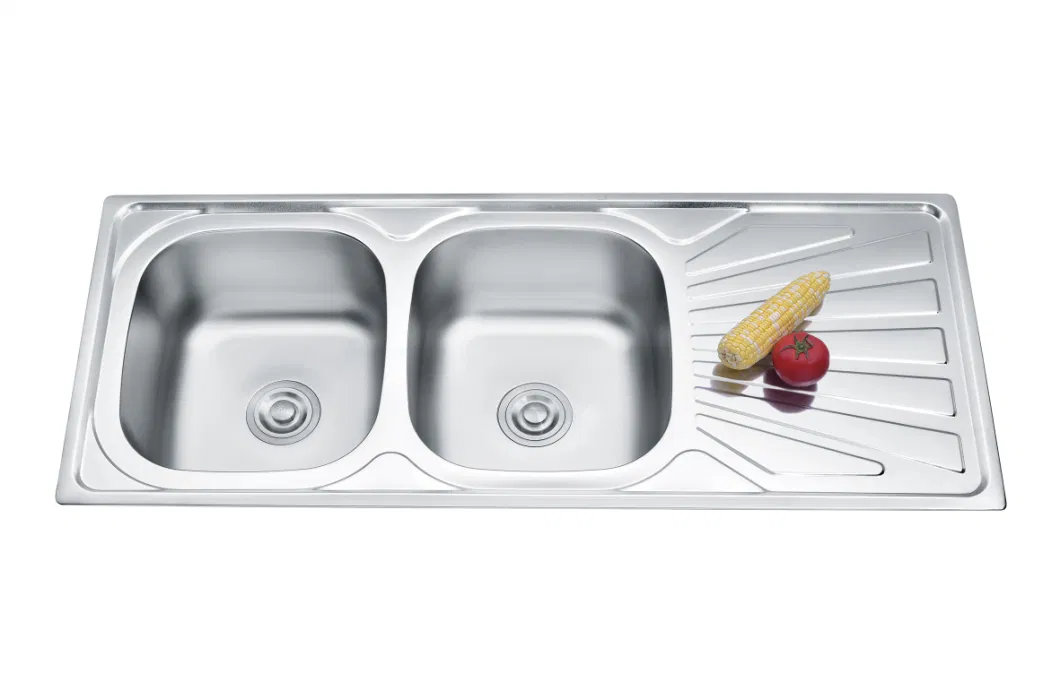 Polishing Design Stainless Steel Double Bowl Kitchen Sink W Drainer