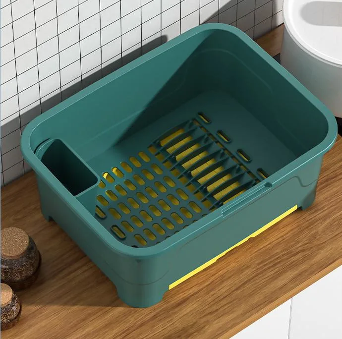 Kitchen Utensil Storage Box with Cover Drain Rack Plastic Storage Rack Kitchen Gadget