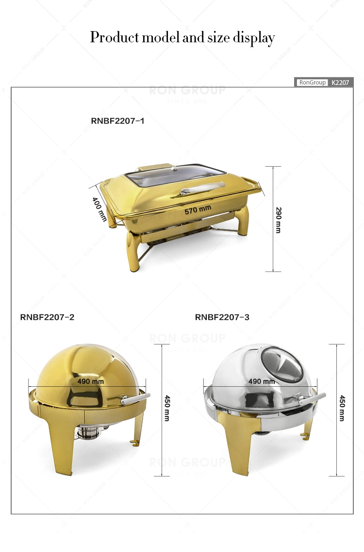 Factory Price Buffet Stove All Gold Round Food Warmer Electric Ues Fuel Use Chafing Dish