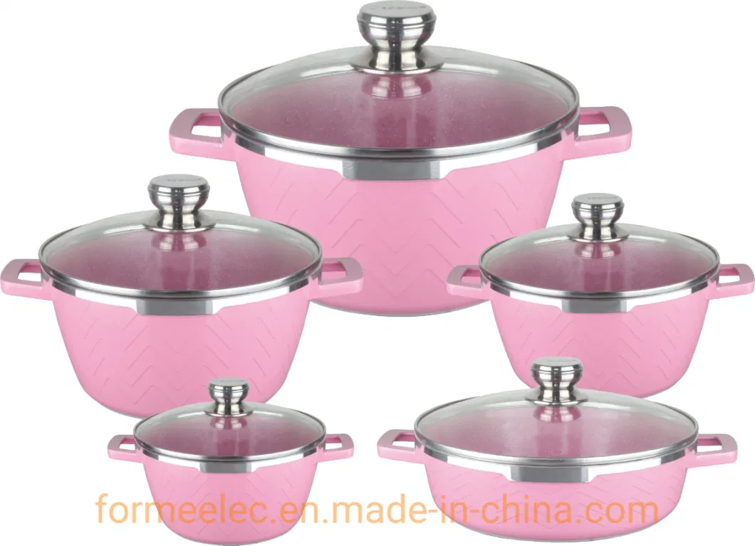 Ceramic Kitchenware Maifan Stone Casserole 6PCS Cookware Set Aluminum Granite Casserole Set