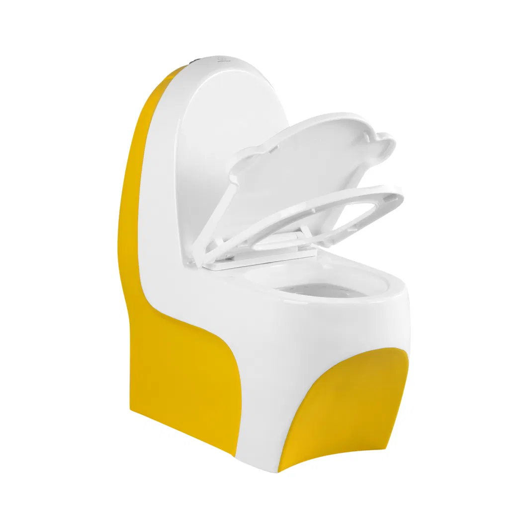 White and Yellow Child&prime;s Size Nursery School Toilet Washdown Grade-a Porcelain Toddler Potty Training Toilet Bowl with Matching Child Toilet Seat