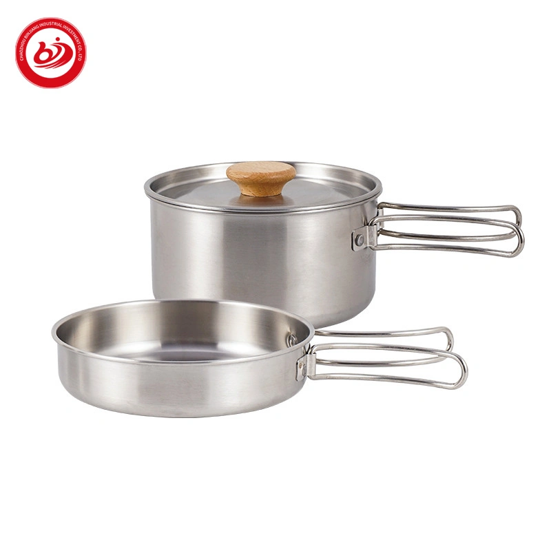 Stainless Steel Outdoor Camping Mountaineering Hot Pot Cookware Set Hiking Mess Kit