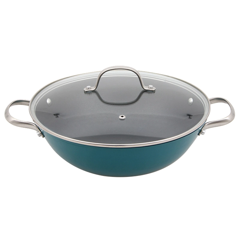 2PCS Hot Sale Cast Iron Enamel Nonstick Coating Casseroles Lightweight Cookware Flat Bottom Saucepan with Glass Lid