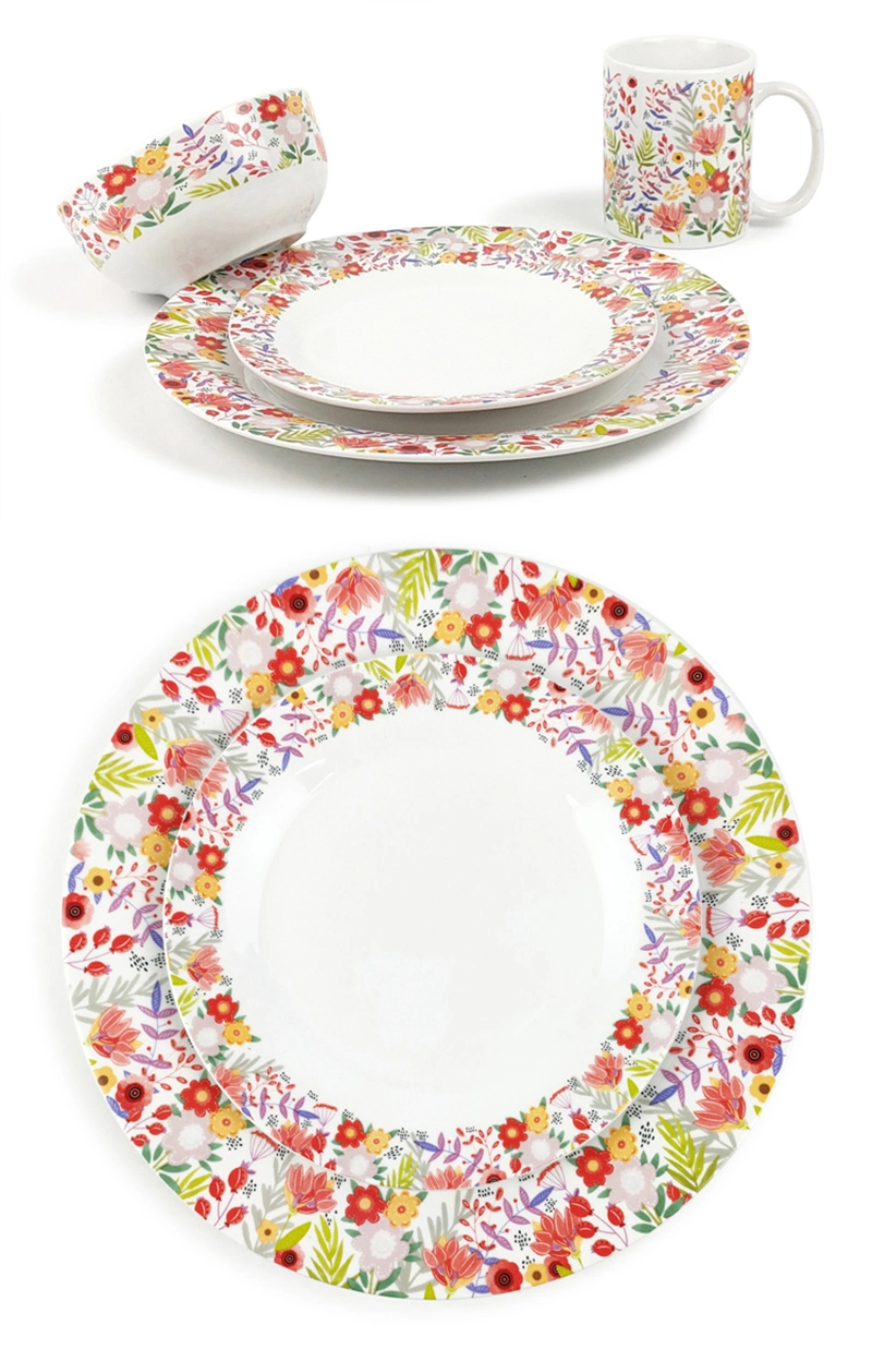 Wholesale Custom Ceramic Dinnerware Dinner Set with Porcelain Floral Rimmed Shape