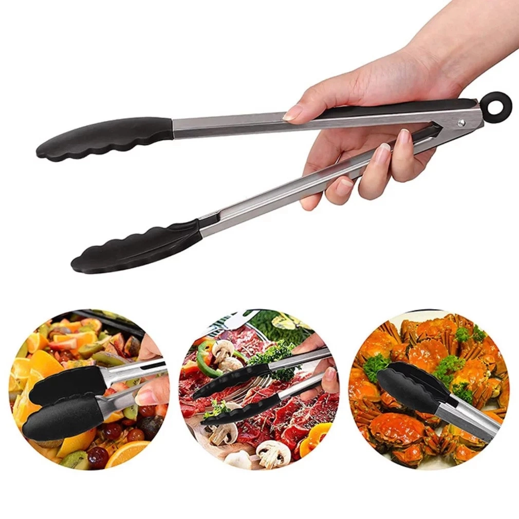 Kitchen Accessories New Silicone Kitchen Cooking Salad Serving Stainless Steel Handle Utensil Kitchen Tools Random Color