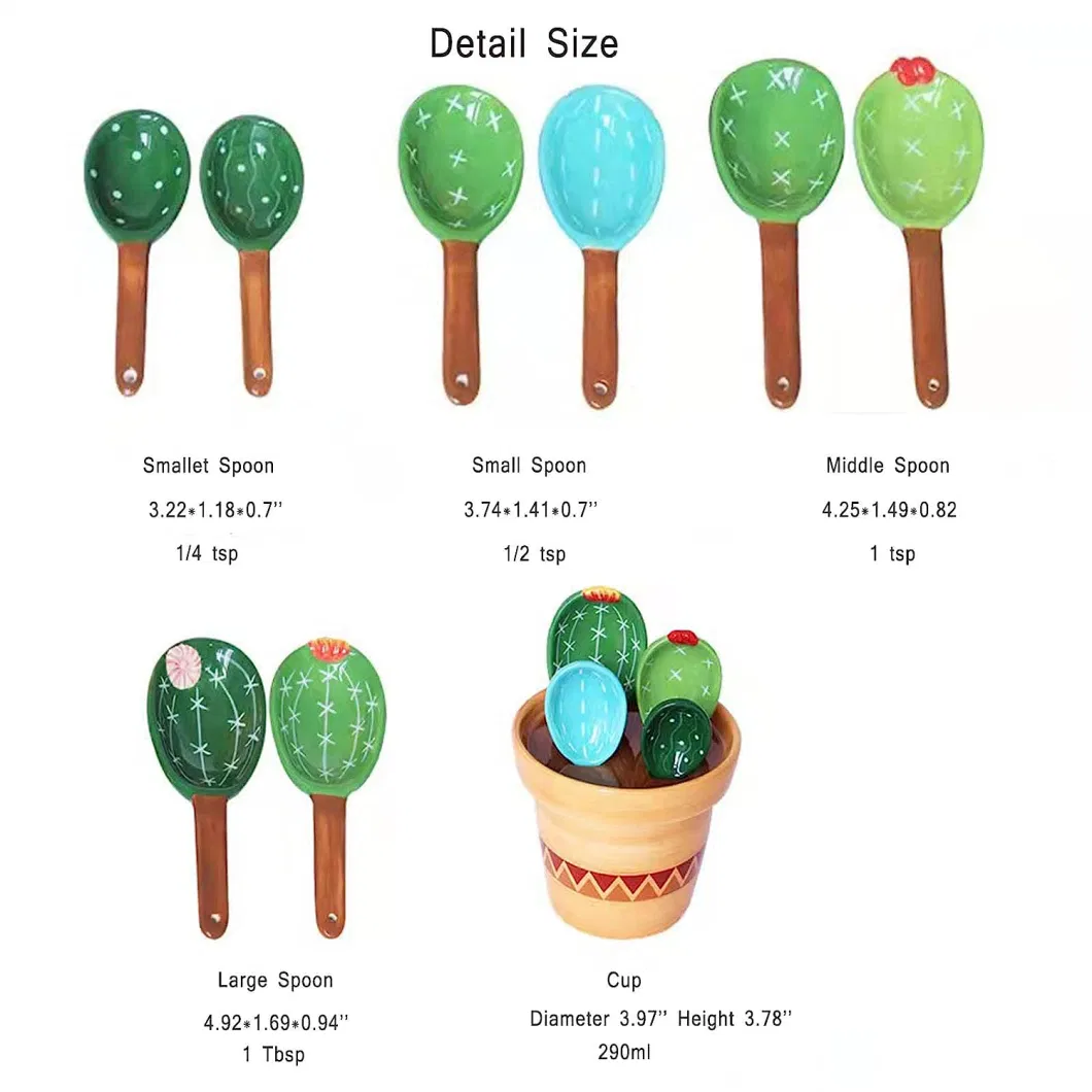 Cactus Ceramic Measuring Spoons Set in Pot Measuring Cups for Baking Slat Sugar