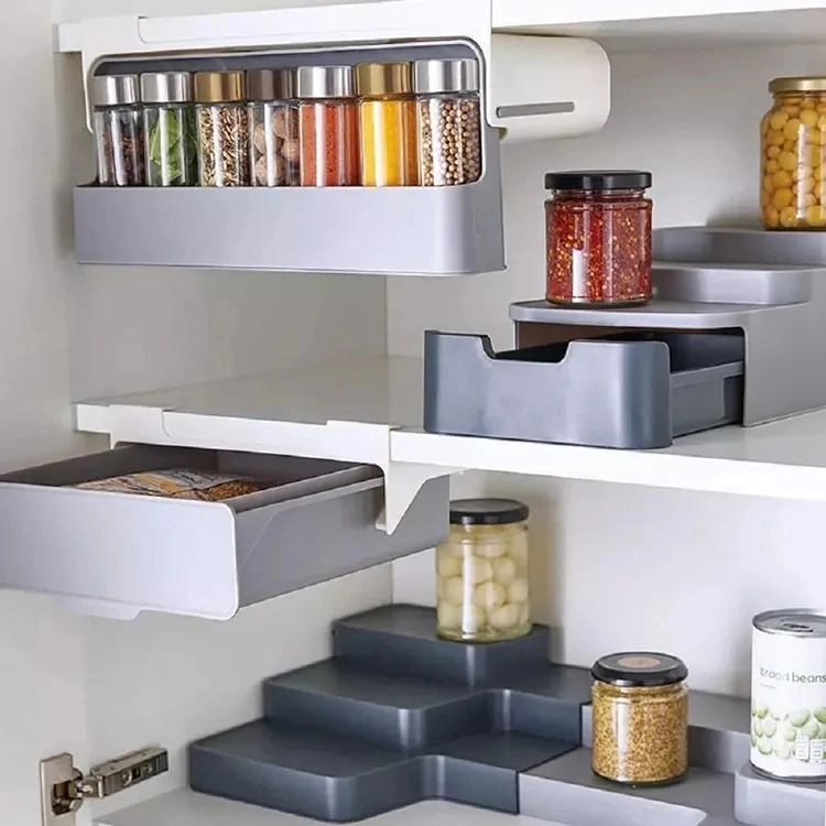 Kitchen Spice Rack Self-Adhesive Wall-Mounted Under Shelf Seasoning Bottle Storage Holder Spices Organizer Storage Rack