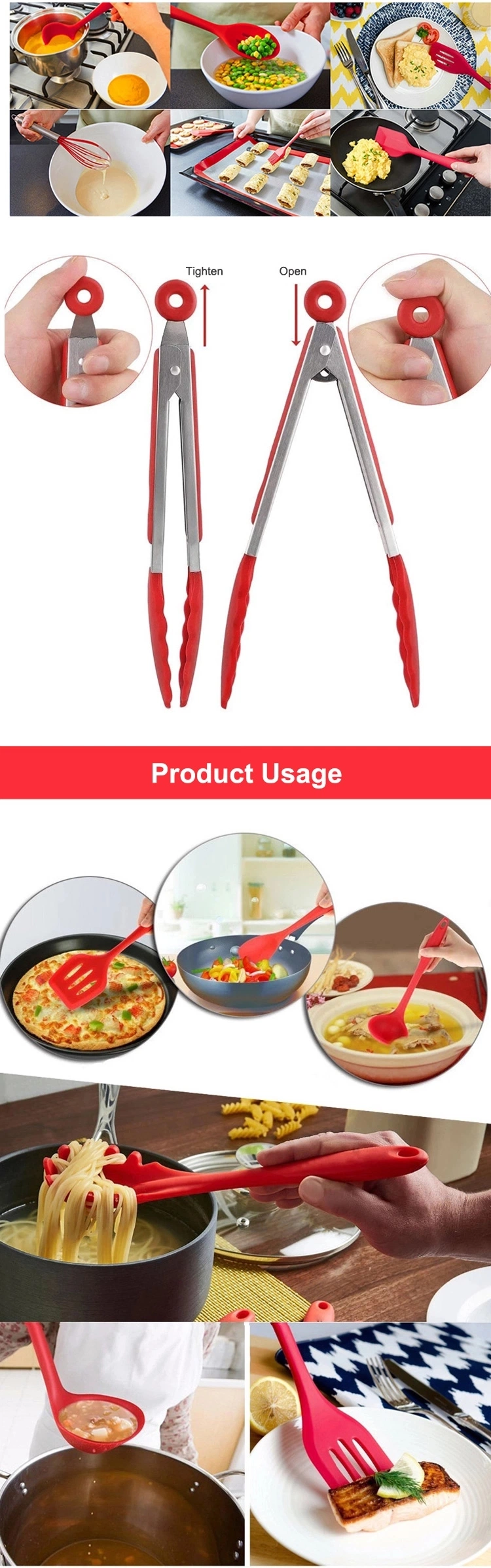 High Quality Colorful Silicone Kitchen Utensils Nonstick Cookware 10PCS Silicone Kitchen Tool with Colour Box
