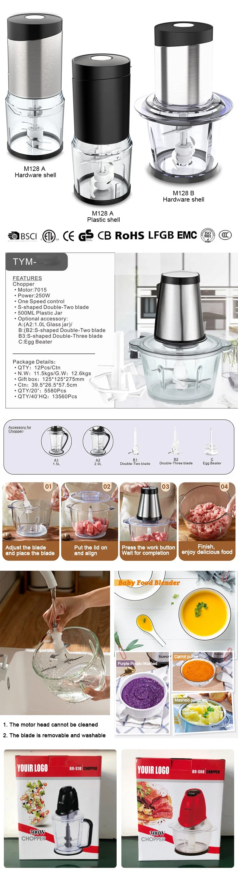 Multifunctional Automatic Household Vegetable Chopper Machine Glass Mini Grinder Meat Mincer